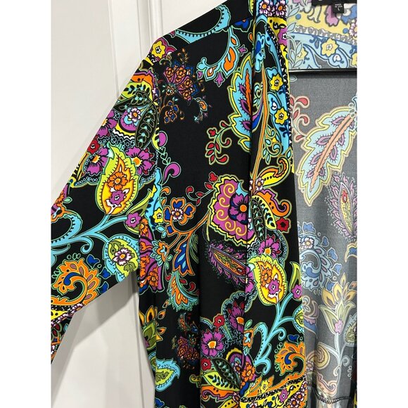 Slinky Brand  Open Front Colorful Paisley Cardigan Jacket Sz Large Boho Festival - Picture 4 of 10